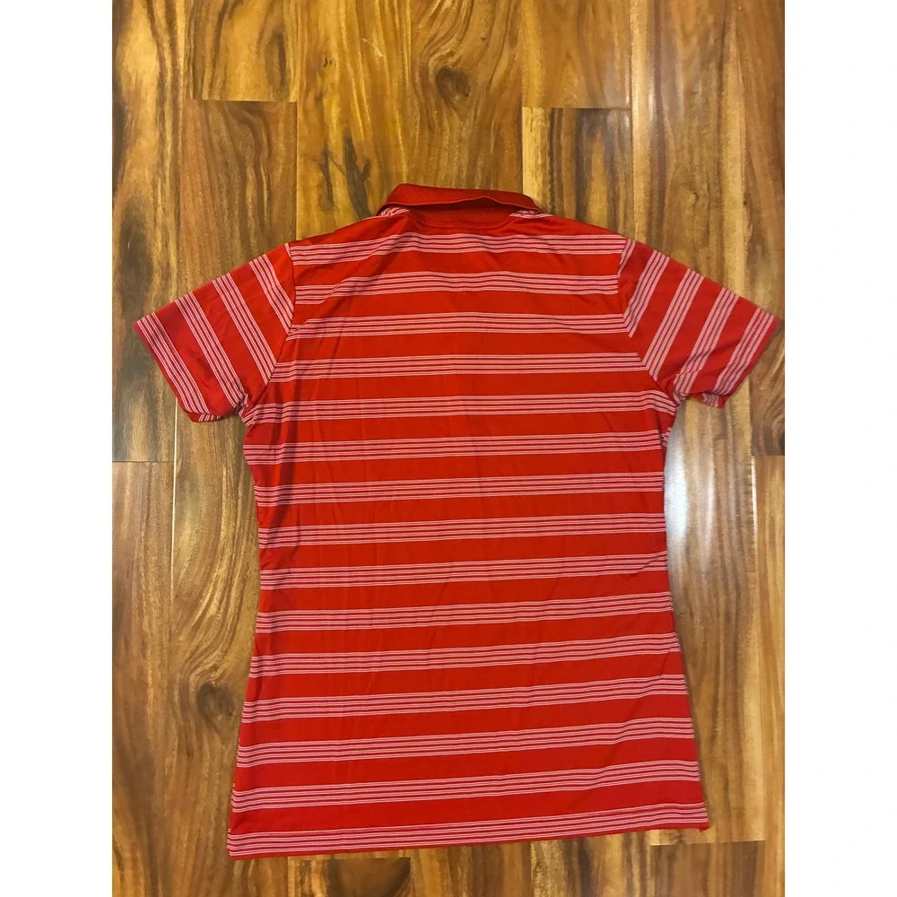Nike Golf Tour Performance Dri-Fit Striped Polo Shirt Red White Womens XL
